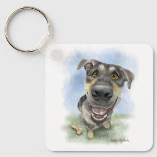 Llavero Retrato de dibujos animados de perro feliz