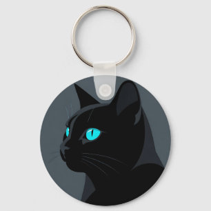 Llavero Retrato de Gato Negro Ojos Azules