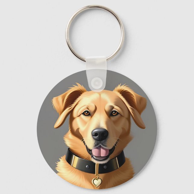Llavero Retrato de Golden Retriever con collar negro (Anverso)