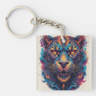Llavero Retrato de Leopardo Cósmico con Efecto Místico
