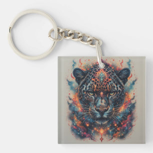 Llavero Retrato de Leopardo Cósmico con Efecto Místico