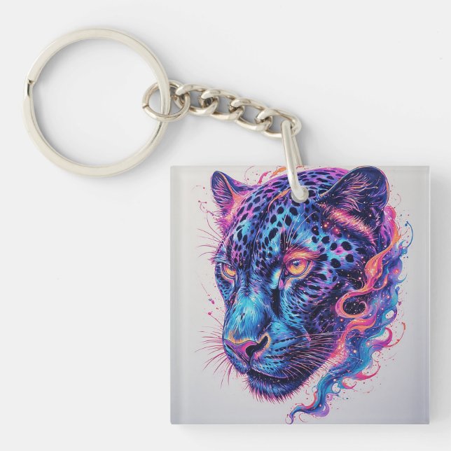 Llavero Retrato de Leopardo Cósmico con Efecto Místico (Frente)