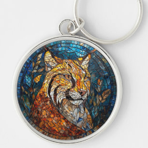 Llavero Retrato de Lince en Vidrio Emplomado
