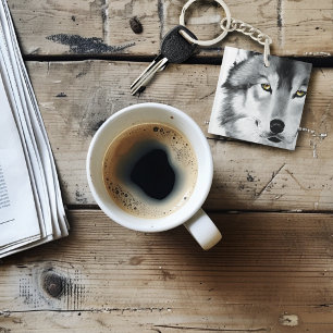 Llavero Retrato de lobo blanco negro