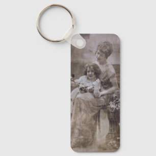 Llavero Retrato de madre e hijo de la vieja Sepia