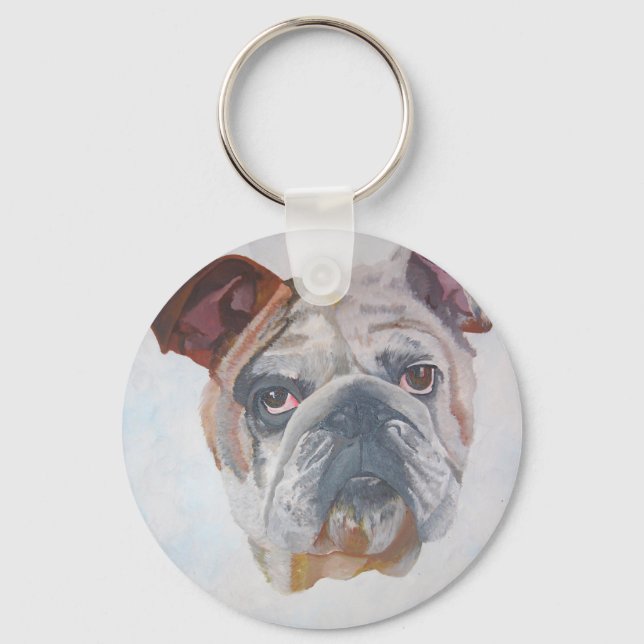 Llavero Retrato de Mascota artístico de Bulldog estadounid (Anverso)