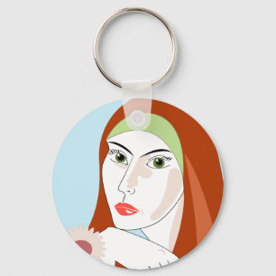 Llavero Retrato de moda floral retro pelirroja