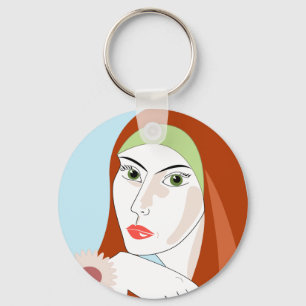 Llavero Retrato de moda floral retro pelirroja
