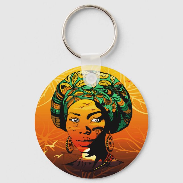 Llavero Retrato de mujer africana con puesta de sol (Anverso)