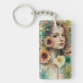 Llavero Retrato de mujer de flor abstracta