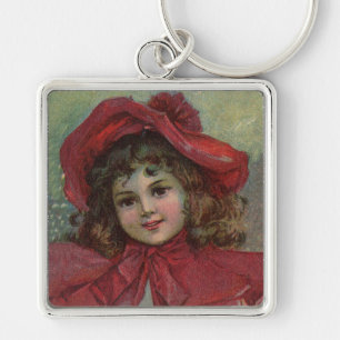 Llavero Retrato de niña victoriana de Navidad con sombrero