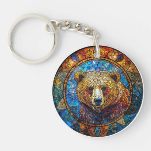 Llavero Retrato de oso colorido en un arte de vidrio emplo