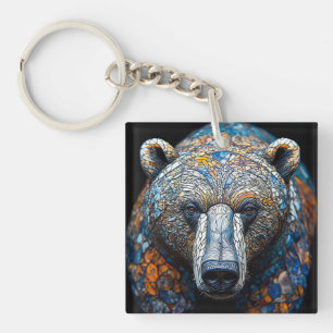 Llavero Retrato de oso colorido en un arte de vidrio emplo
