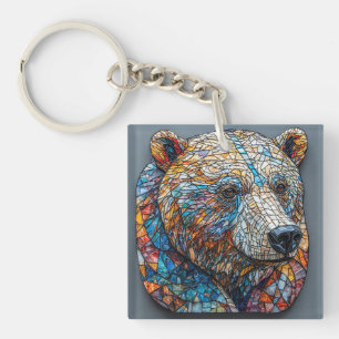 Llavero Retrato de oso grizzly en un arte de vidrio emplom