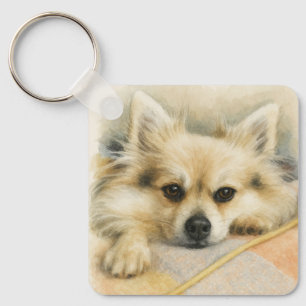 Llavero Retrato de perro Chihuahua Pomerania al acuarela