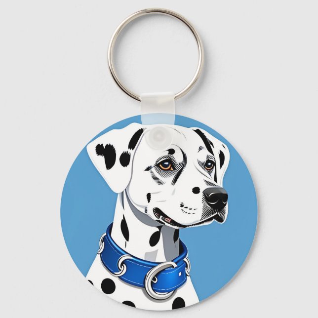Llavero Retrato de perro dálmata con collar azul (Anverso)