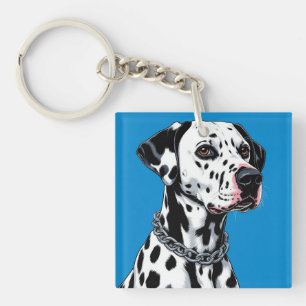 Llavero Retrato de perro dálmata sobre fondo azul