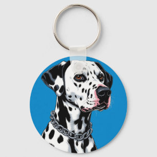 Llavero Retrato de perro dálmata sobre fondo azul