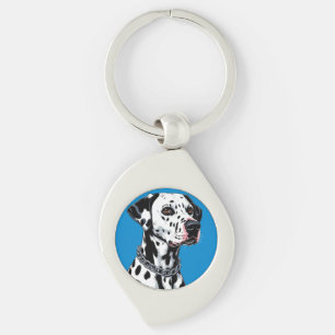 Llavero Retrato de perro dálmata sobre fondo azul