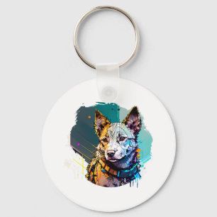 Llavero Retrato de perro de estilo de arte de tinta