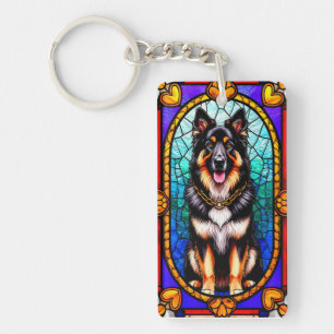 Llavero Retrato de Perro en Obra de Arte de Vidrio Estampa