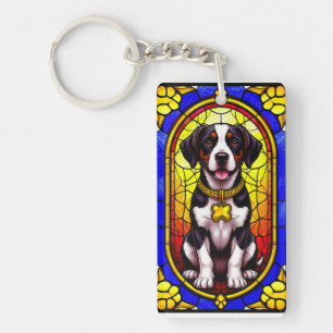 Llavero Retrato de perro en obra de arte de vidrio teñido