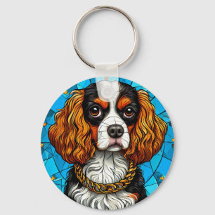 Llavero Retrato de perro en vidrio emplomado