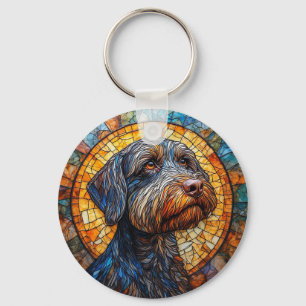 Llavero Retrato de perro en vidrio emplomado colorido