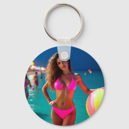 Llavero Retrato de playa Twilight — Mujer en Bikin Neon Pi