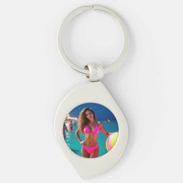 Llavero Retrato de playa Twilight — Mujer en Bikin Neon Pi