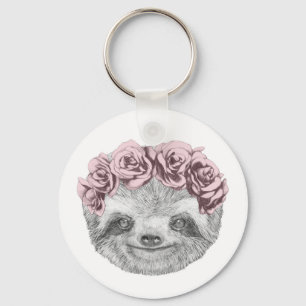 Llavero Retrato De Sloth Floral