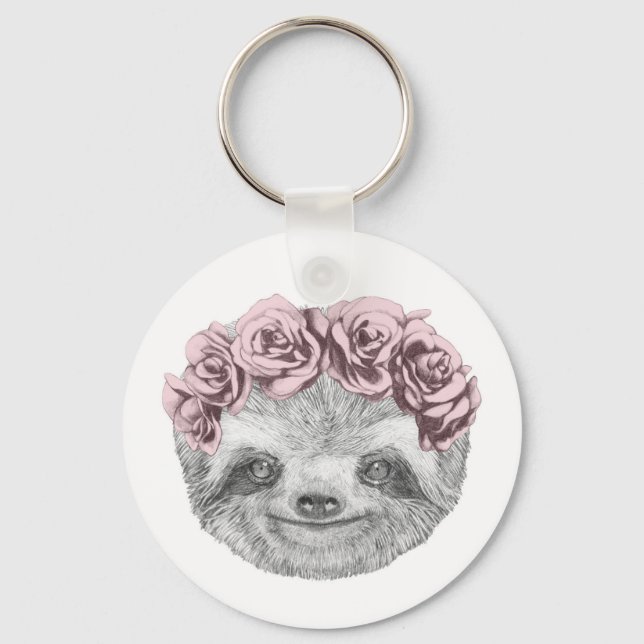 Llavero Retrato De Sloth | Floral Head Wreath (Anverso)