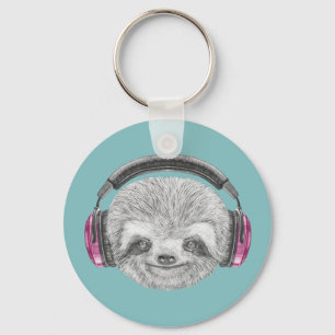Llavero Retrato De Sloth Utilización de auriculares