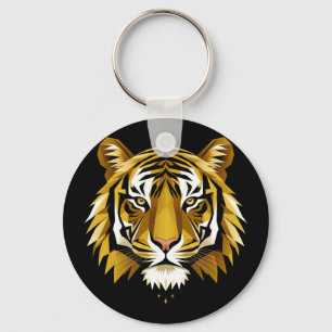 Llavero Retrato de Tigre Geométrico Audaz con Dorado Abstr