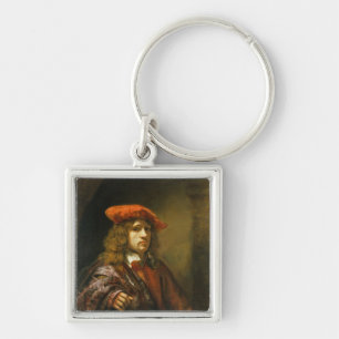 Llavero Retrato de un hombre joven en un casquillo rojo