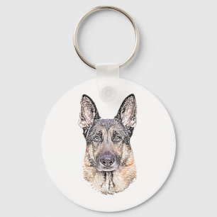 Llavero Retrato de un perro pastor alemán dibujado