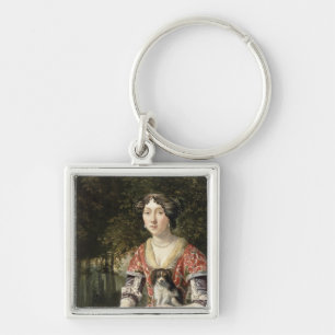 Llavero Retrato de una señora Wearing un vestido rojo y
