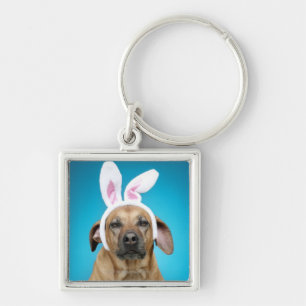 Llavero Retrato del perro que lleva los oídos del conejit