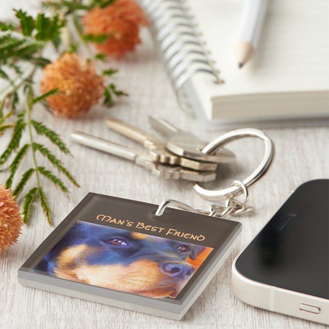 Llavero Retrato Editable Rottweiler Perro Animal Hermoso (Frente Derecha)