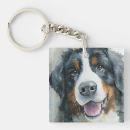 Llavero retrato en acuarela de perro de montaña bernés