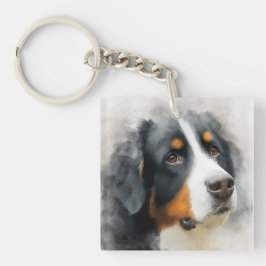 Llavero Retrato en acuarela del perro de montaña bernés