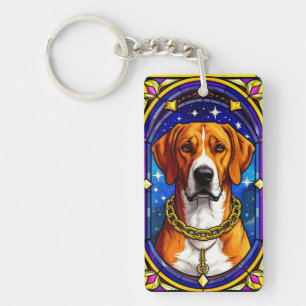 Llavero Retrato en vidrio emplomado de un perro con cadena
