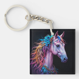 Llavero Retrato estilizado de un caballo con crin fluyente