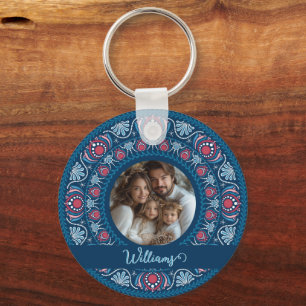 Llavero Retrato familiar personalizado Mandala festiva azu