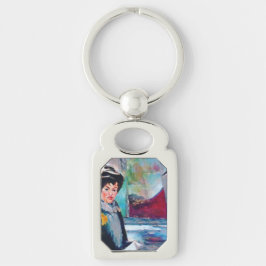 Llavero Retrato femenino vintage con fondo abstracto