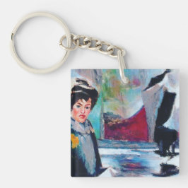 Llavero Retrato femenino vintage con fondo abstracto