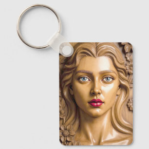 Llavero Retrato Floral de Madera de una Mujer Elegante