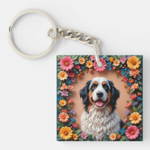 Llavero 🐶 Retrato Floral de Perro Esponjoso Adorable para