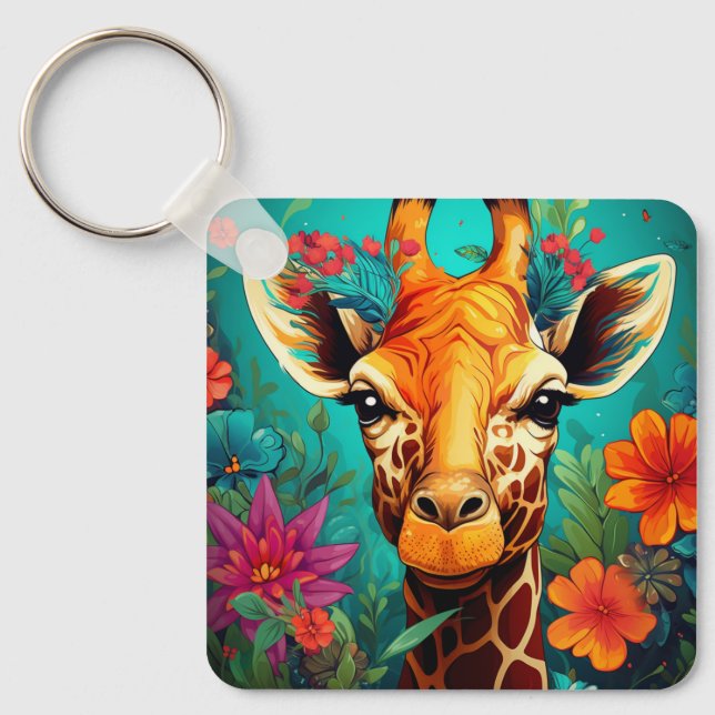Llavero Retrato Floral Giraffe-9319 (Anverso)
