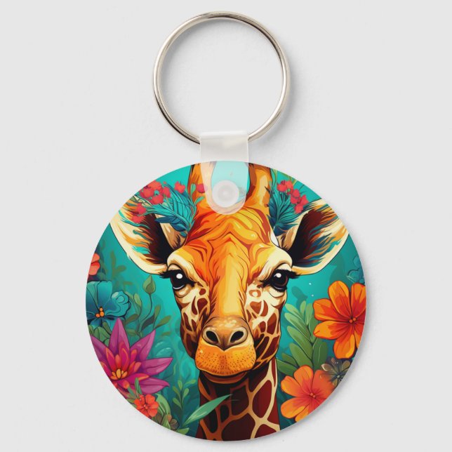 Llavero Retrato Floral Giraffe-9319 (Anverso)